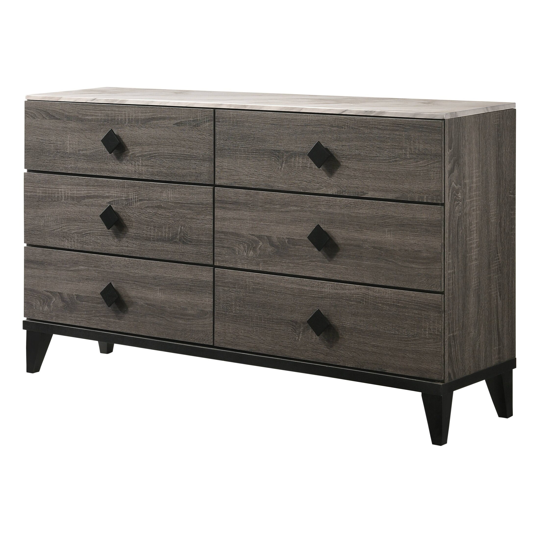 grey marble dresser Geary Marble Top 6-Drawer Dresser, Vintage White Oak & White Italian Marble