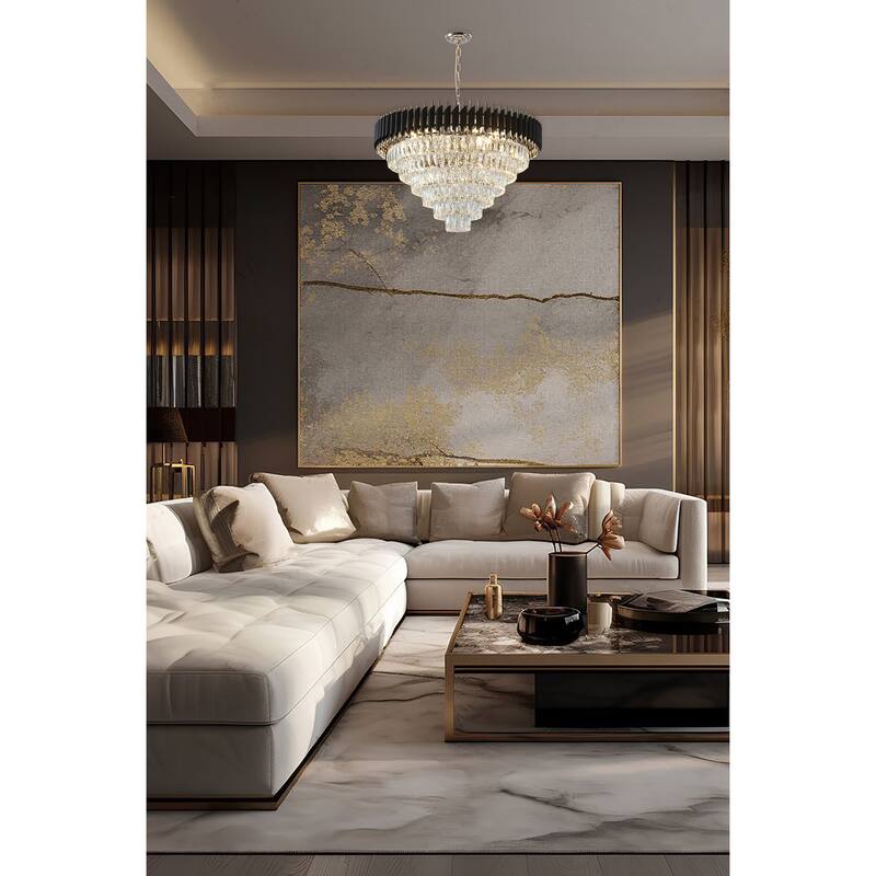 16-Light Chrome And Black Chandelier With Clear Crystals
