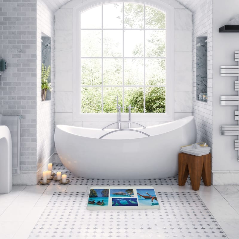 Bathroom Rug Memory Foam Mat Paradise Print Blue 30 L x 18 W
