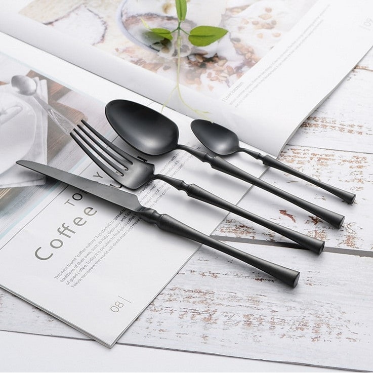 Best Modern Flatware and Silverware sets Matte Black Elyon