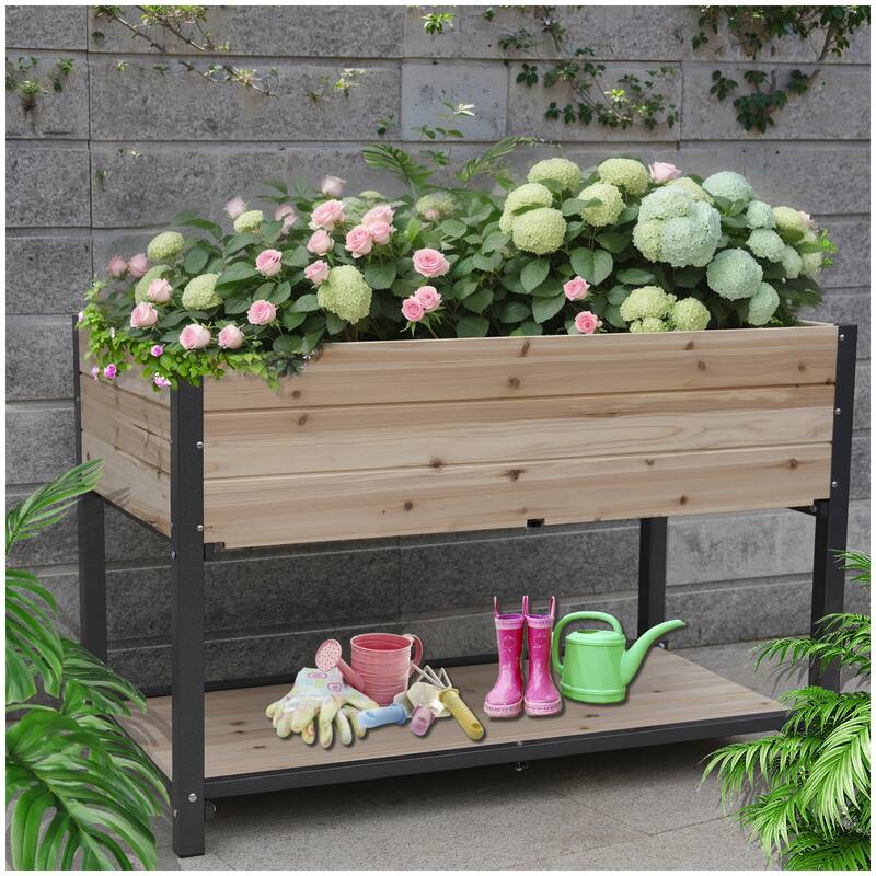 Iron-Wood Combined Growing Beds Multi-Functional Garden Beds with Feet and Storage Racks for Gardens Backyards Terraces - Yellow