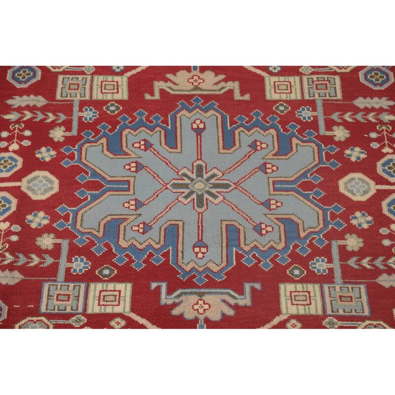Geometric Kazak Area Rug Hand-Knotted Wool Carpet - 7'9" x 9'9"