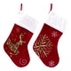 preview thumbnail 2 of 4, Reindeer and Snowflake Sequin Christmas Stockings - 20" - Red and White - Set of 2
