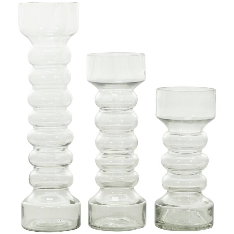 Glass Bubble Pillar Decorative Candle Holder - Set of 3 Yellow, Green, Clear - Roche River Decor