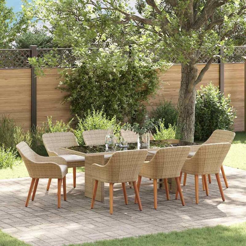 vidaXL Garden Dining 7/9 pcs poly rattan - 74.8 x 31.5 x 29.1 - Beige - 7pcs