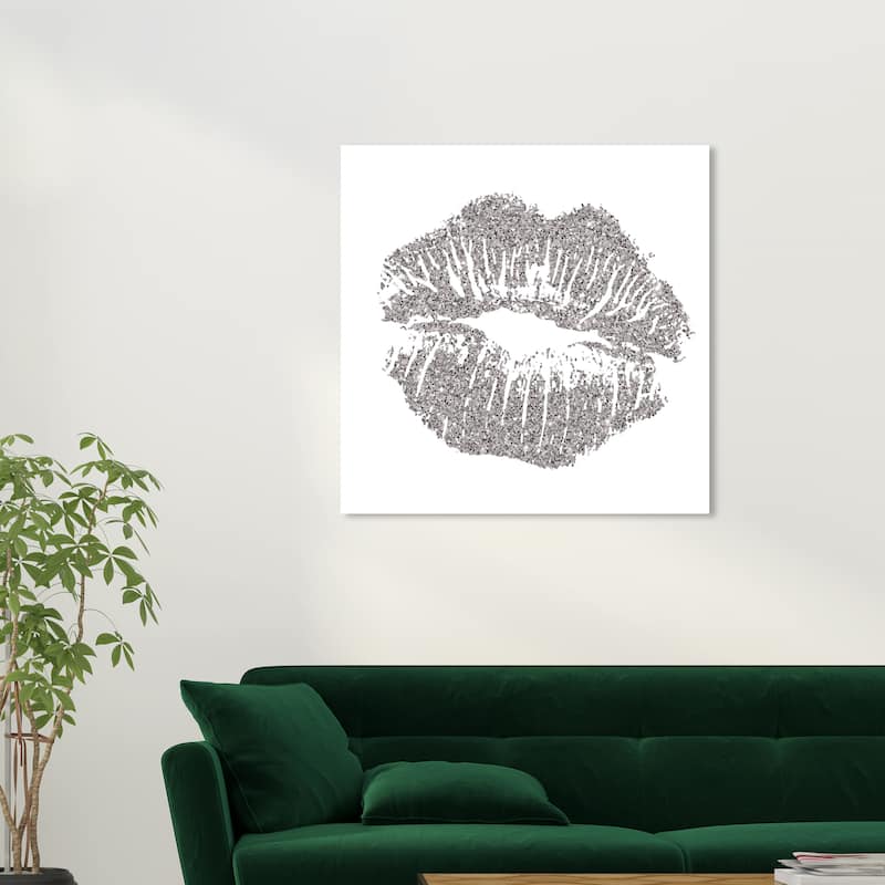Wynwood Studio 'Simple Kiss Opal Gray' Fashion and Glam Wall Art Canvas Print Lips - Gray, White - 30 x 30