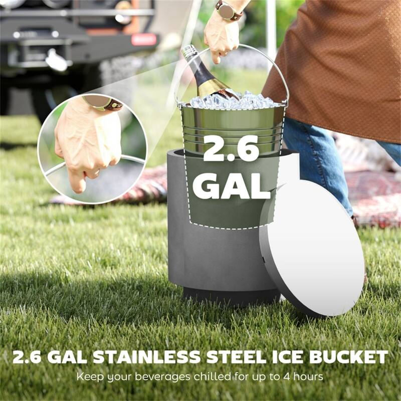 Outdoor Bar Cart With Cooler Storage Box And Concrete Top - 14.8" Dia. x 17.1" H