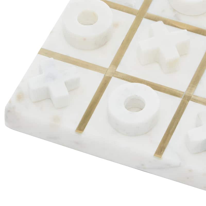 Marble Tic Tac Toe Game Set with Gold Inlay - White or Black - Roche River Decor