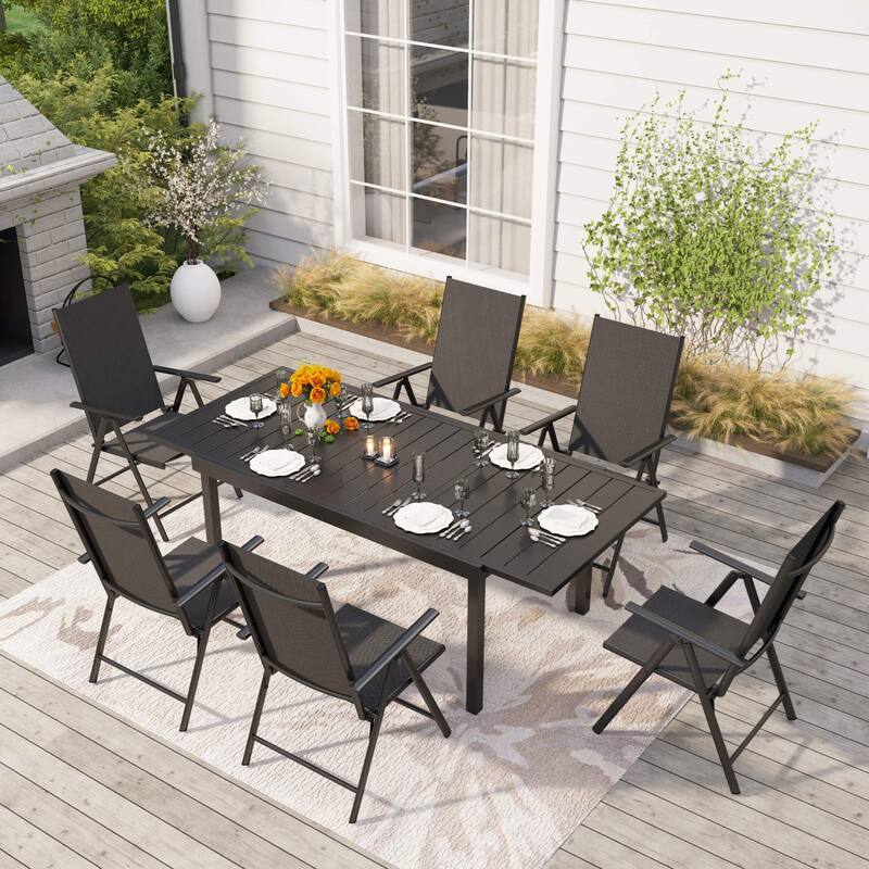 7/9-Piece Patio Dining Set, 1X Expandable Table, 6/8 Folding Textilene Chairs - 7-Piece 