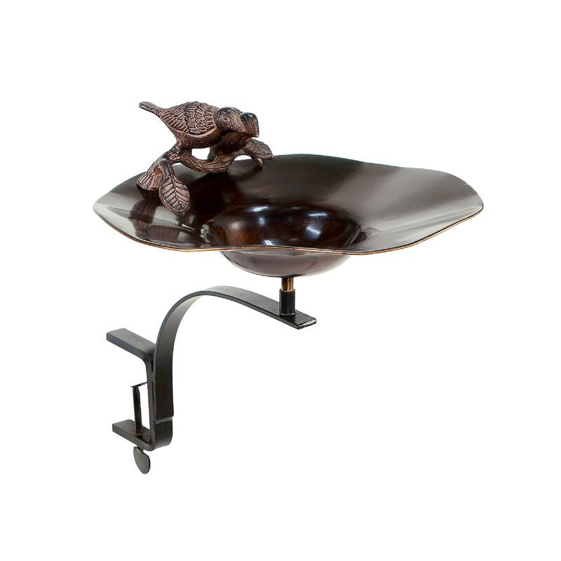 Achla Designs Antiqued Birdbath w/Birds and Rail Mount Bracket, 15.5 Inch Tall, Antique Patina