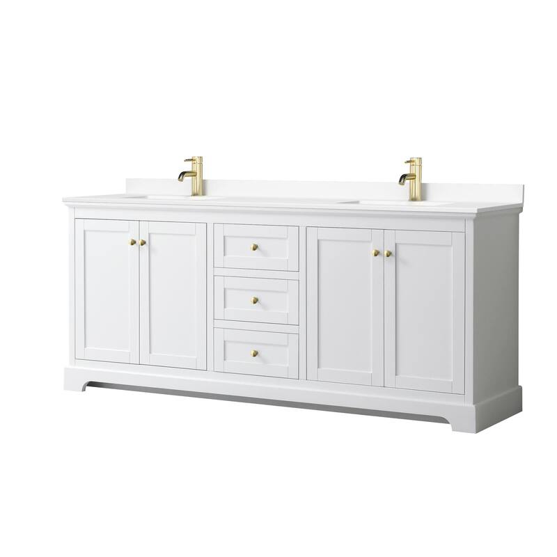 Wyndham Collection Avery 80" Free Standing Double Basin Vanity Set - White / White Cultured Marble Top / Brushed Gold