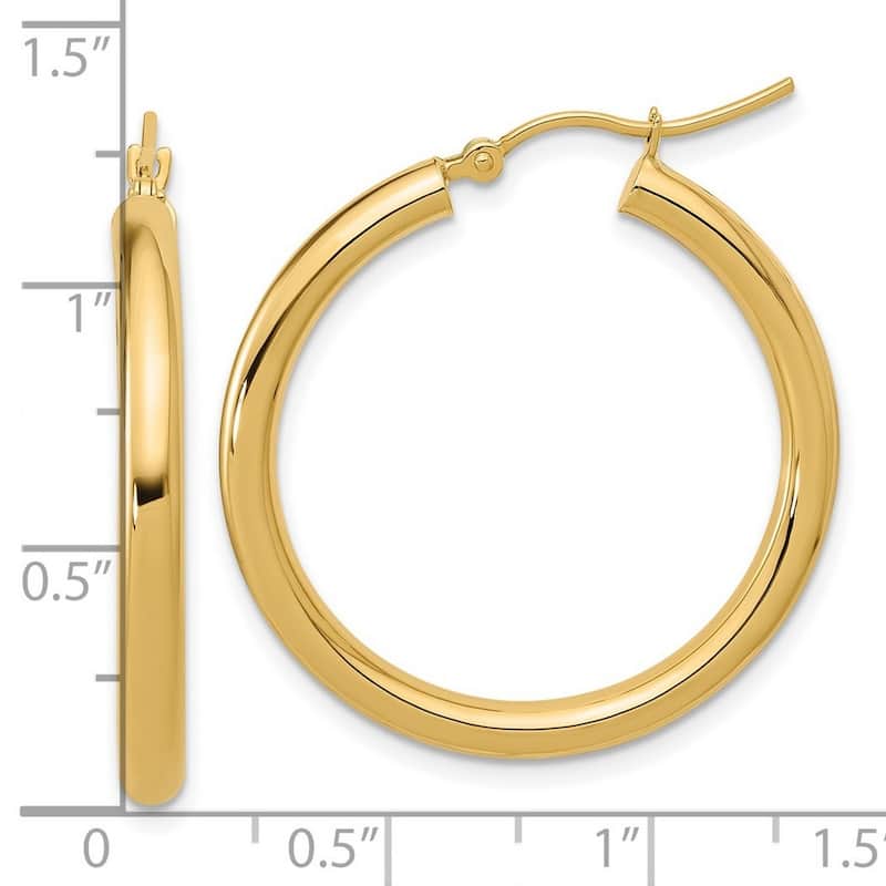 Curata 10k Yellow Gold Polished Hinged 30x3mm Round Hoop Earrings