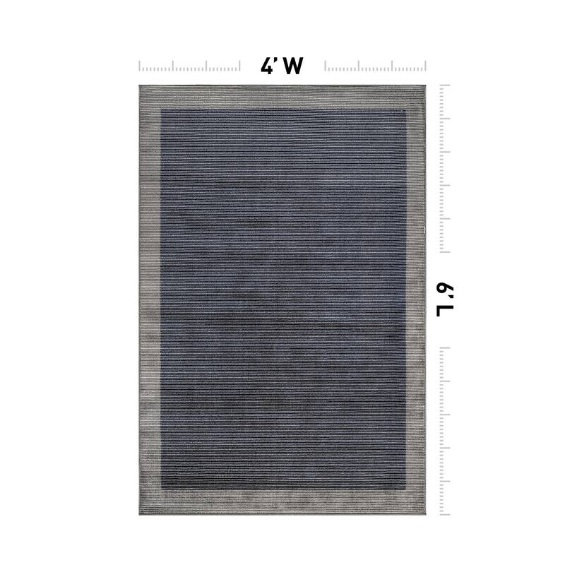 Modern Geometric Stripe Bordered Area Rug for Living Room, Bedroom, or Entryway - Low Pile Indoor Rug