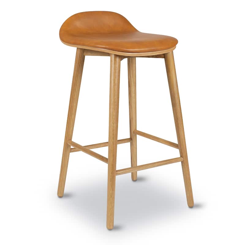 Poly & Bark Notello Leather Counter Stool - 26" Seat Height Solid Oak Wood Frame
