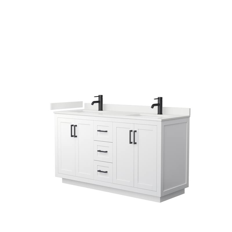 Miranda 60-inch Double Vanity, Quartz Top - White, Black Trim, White Quartz Top