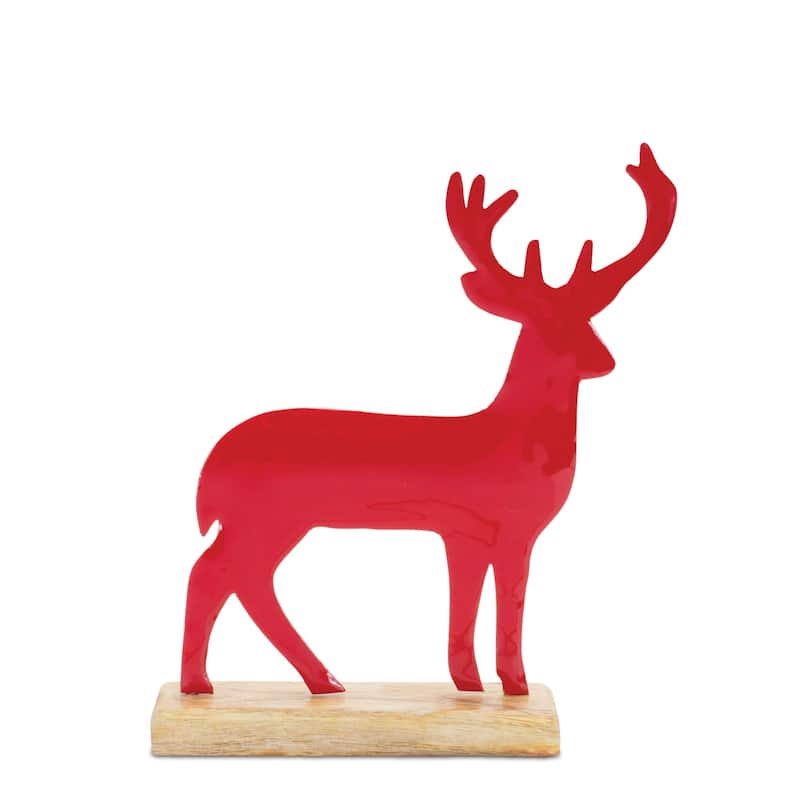 Deer Silhouette with Wooden Base Christmas Figurines - 11" - Set of 2