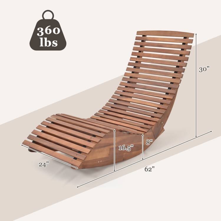 Natural Acacia Wood Adirondack Rocking Chair with High Back Support - 62" L x 24" W x 30"H