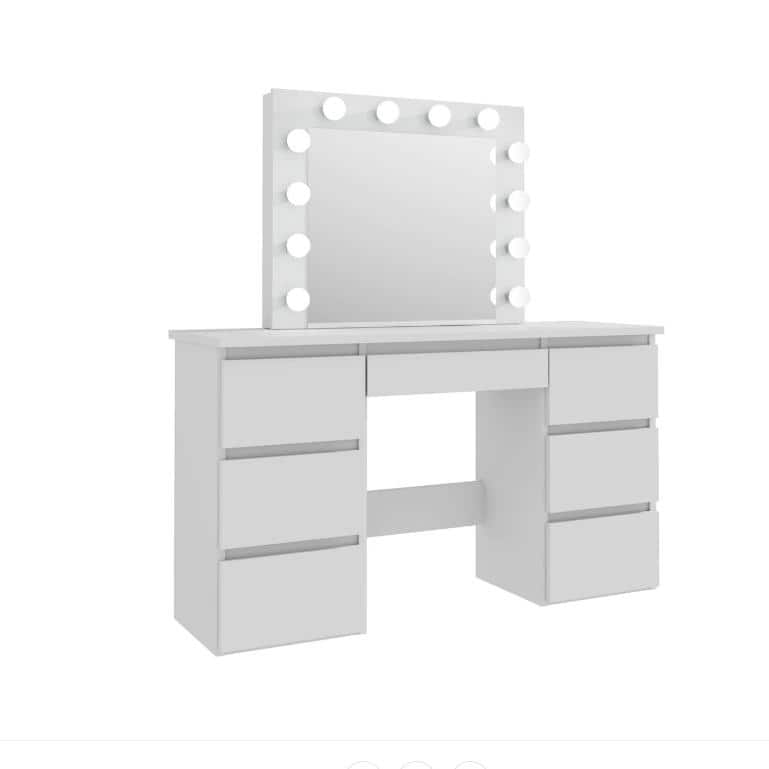 Large White Vanity Tables with Mirror and Light