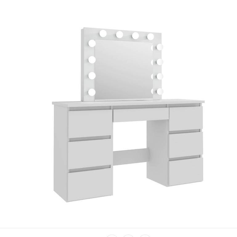 White Makeup Table and Stool Set for Bedroom, Makeup Vanity Desk with Mirror and 12 LED Bulbs, Dressing Table with 4 Drawers