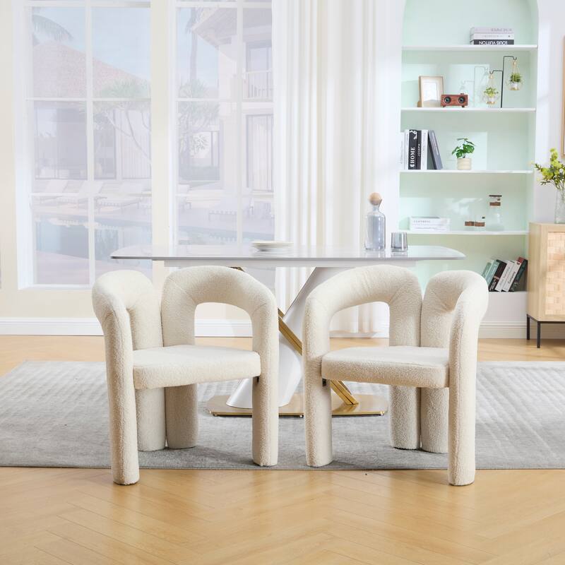 Roomfitters Modern Boucle Accent Chairs, Set of 2, Upholstered Arched Back Dining or Lounge Chairs for Living Room or Office - Beige