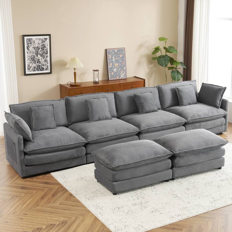 149.6" Corduroy U-Shaped Sectional Sofa with Ottomans
