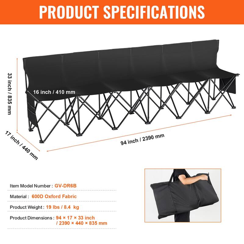 Portable Folding Bench for Football Fishing, No Assembly Instant Seating