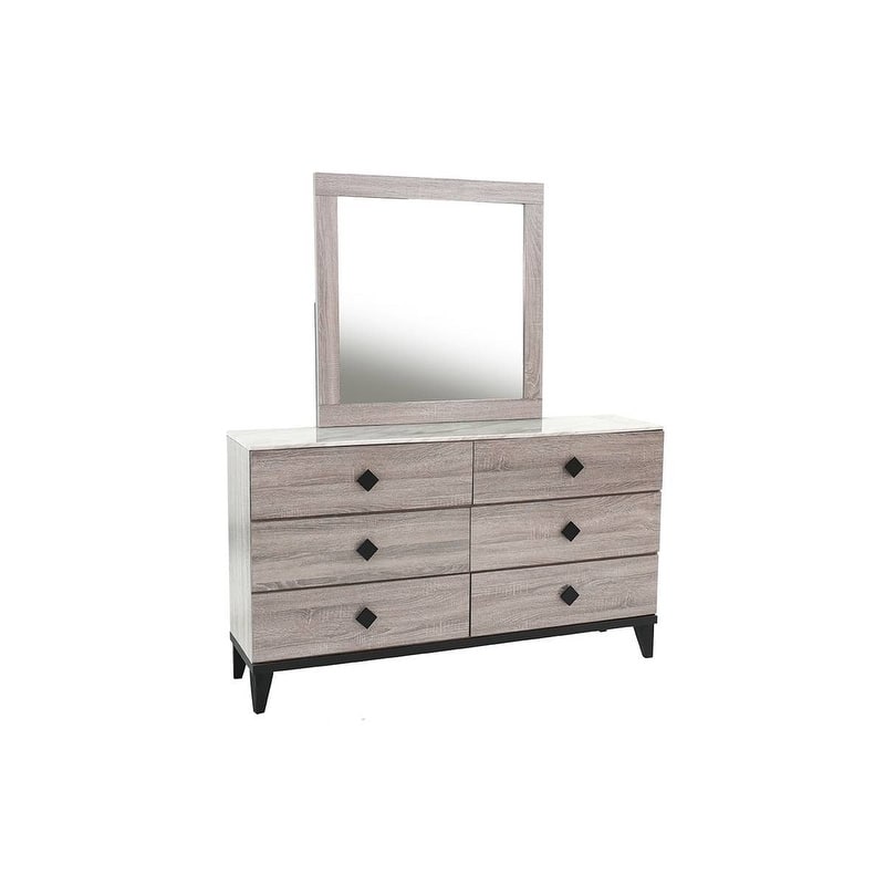 Modern Style 4pc Bed Nightstand Dresser Mirror Set Diamond Tufting Headboard Knobs Handles Cream Finish Bedroom Furniture