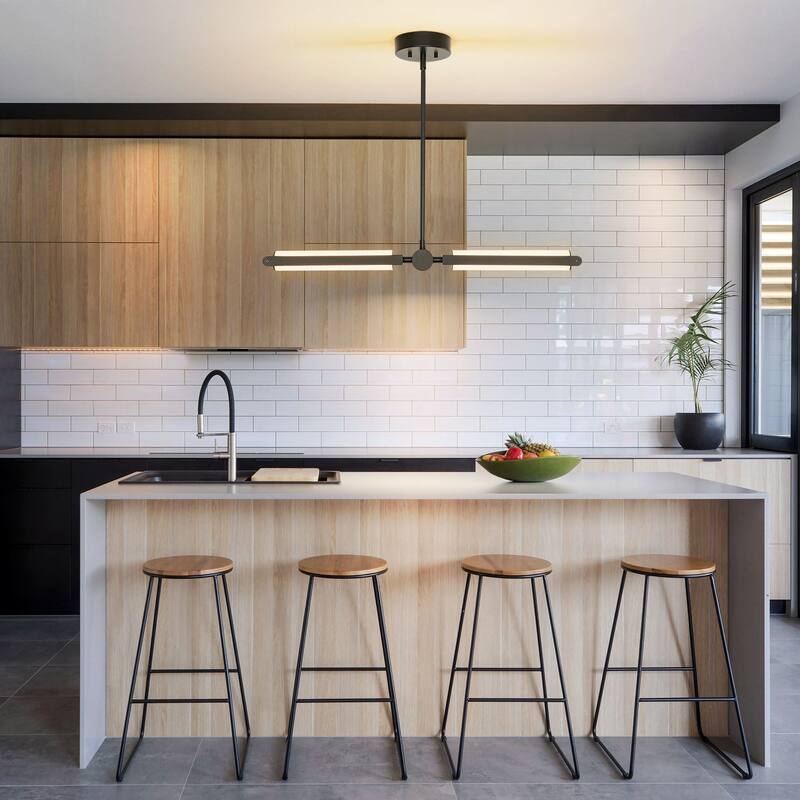 2-Light Modern Linear Dimmable Integrated LED 3000K Warm Light Kitchen Island Pendant Light