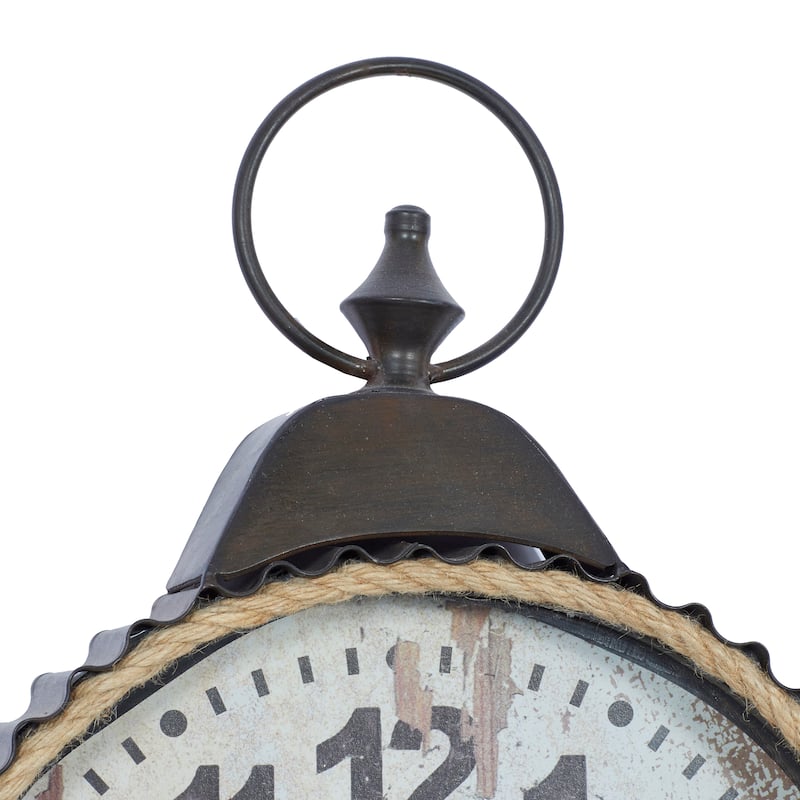 Black Metal Pocket Watch Style Decorative Wall Clock with Rope Accent