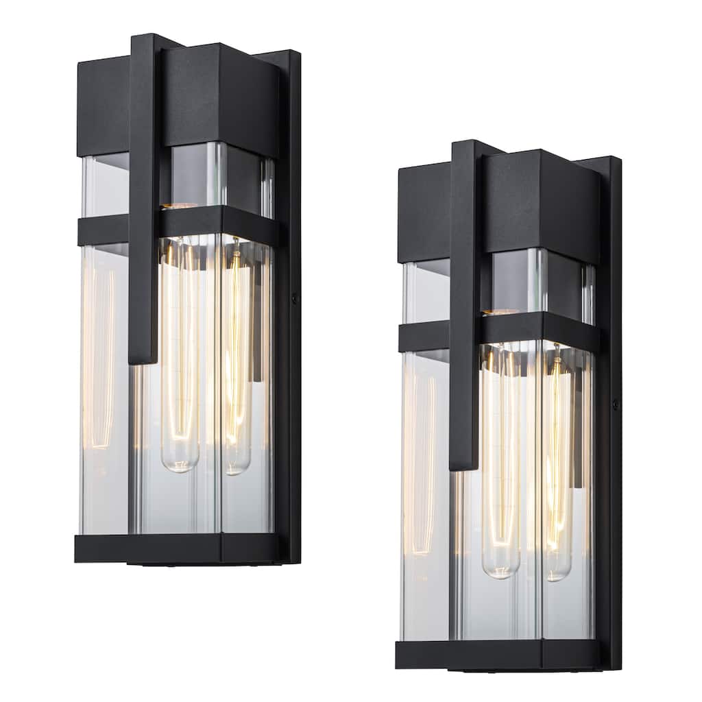 C Cattleya 2-Pack Modern Matte Black Outdoor Wall Lanterns with Clear Tempered Glass