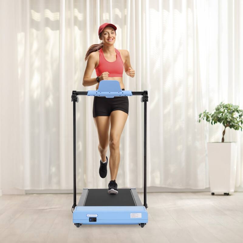 Foldable Walking Treadmill Under Desk Walking Pad Treadmill Compact Fitness Running Machine with LED Displays and Wheels