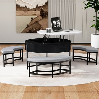Round Lift-Top Coffee Table with Hidden Storage & 3 Ottoman - Bed Bath ...