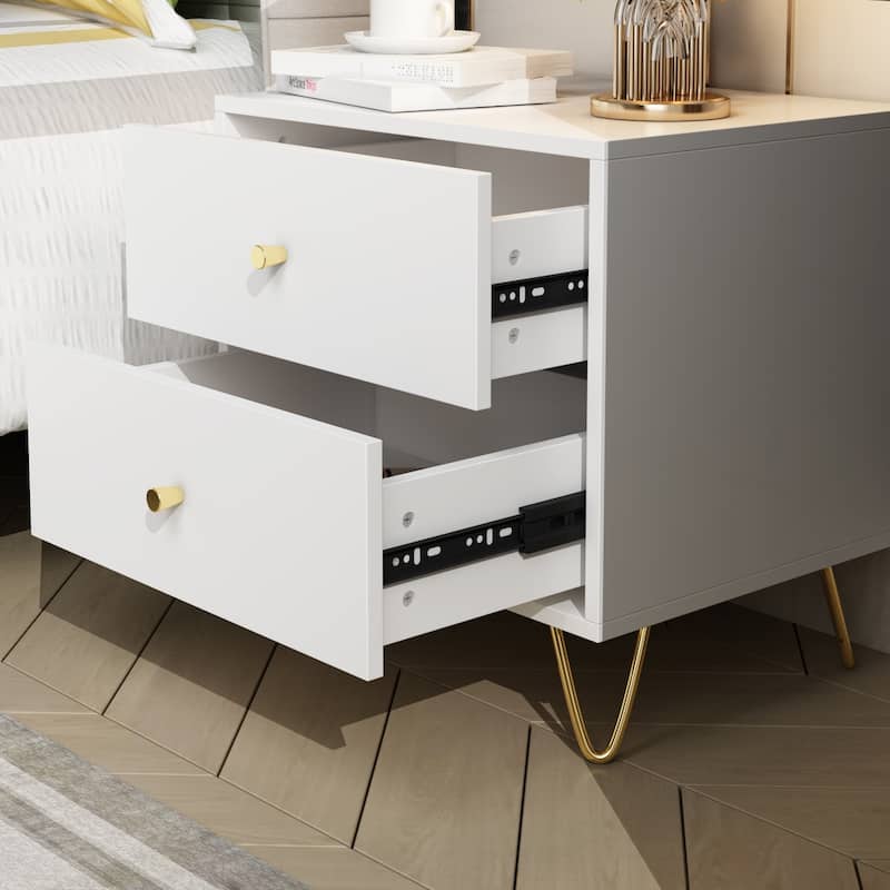 2/3-Drawer Nightstand with Metal Leg - Bedside Table - White End Table