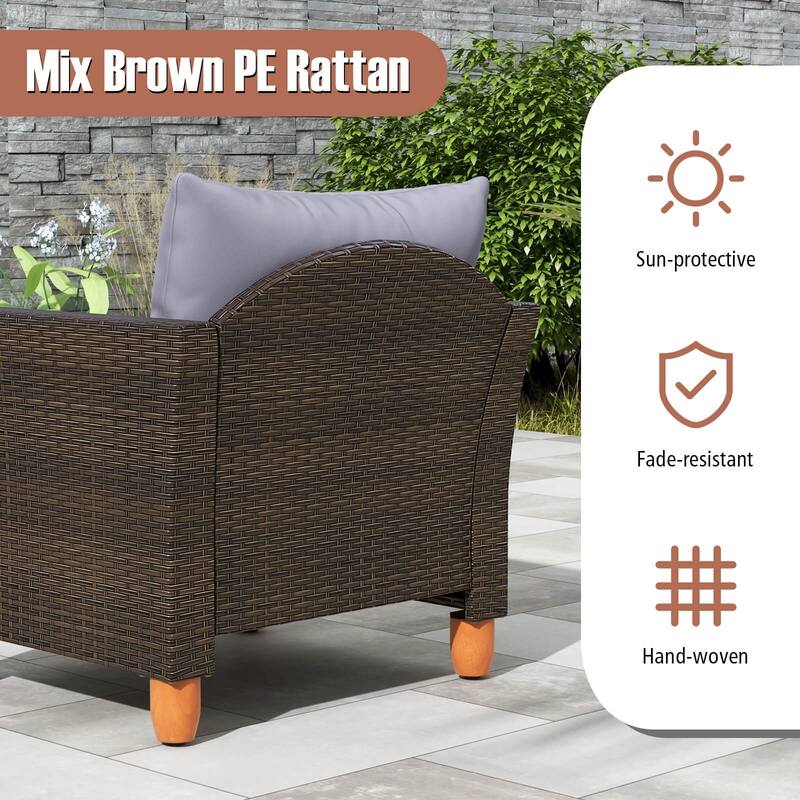 Gymax Set of 3 Rattan Bistro Furniture Set Wooden Table Top Cushioned