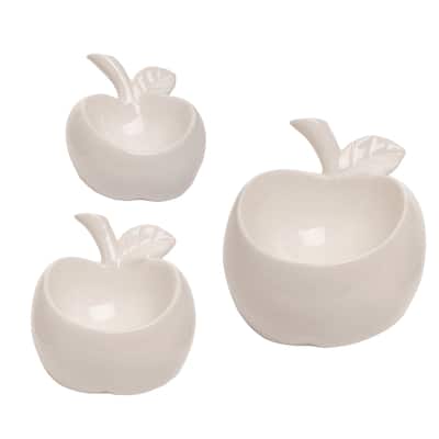 Transpac Ceramic 4.92 in. White Spring Apple Catch All Set of 3