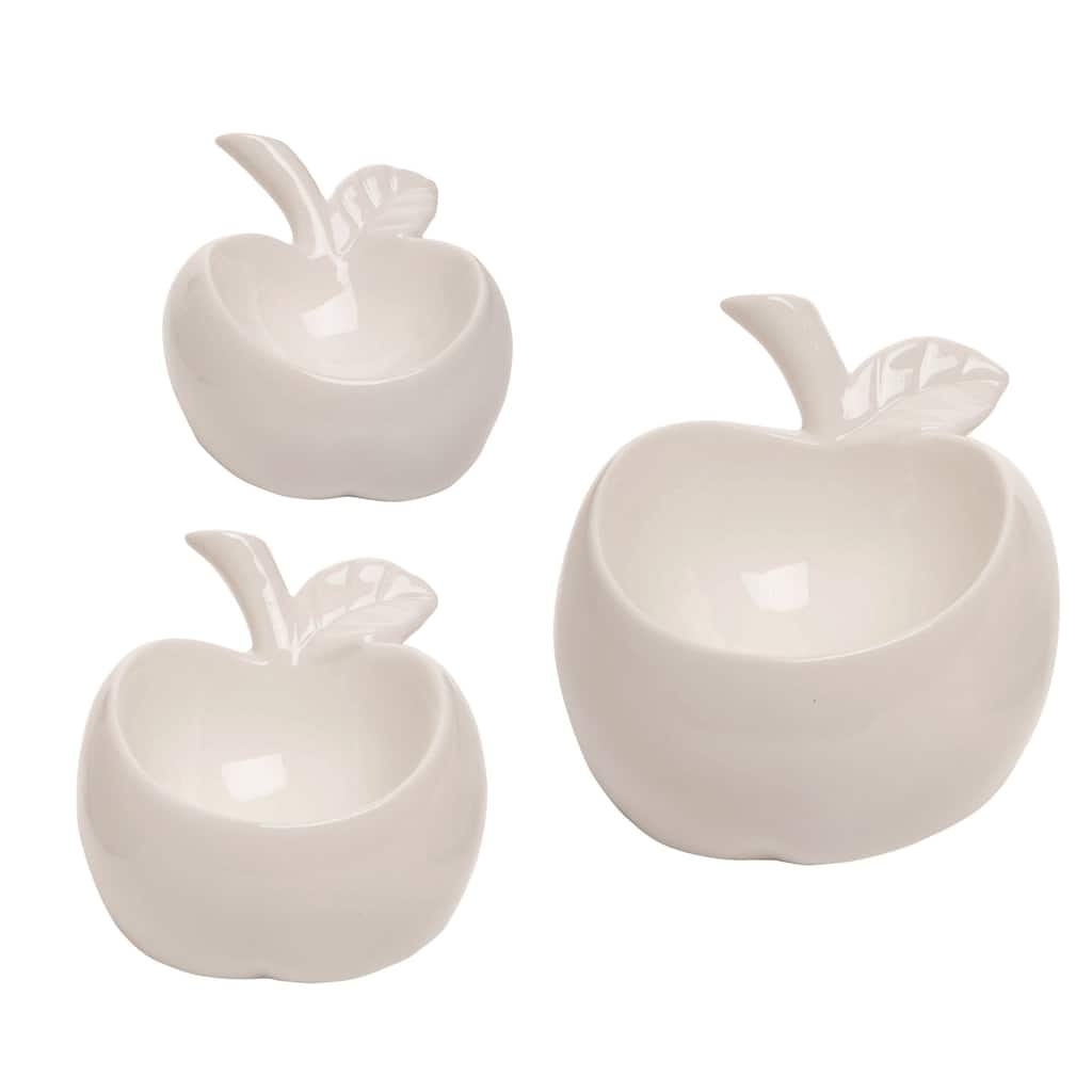 Transpac Ceramic 4.92 in. White Spring Apple Catch All Set of 3