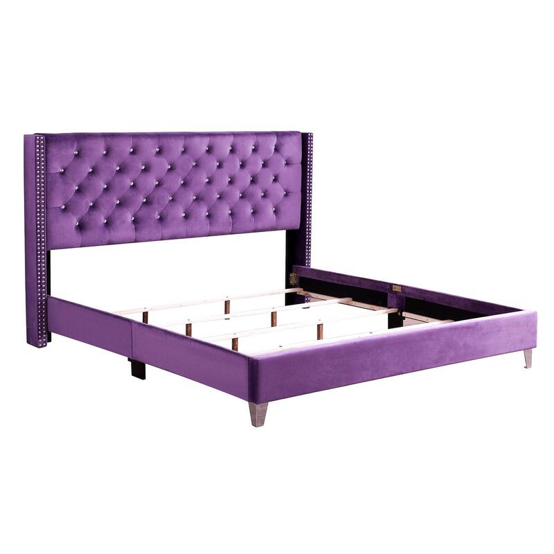 Diamond Tufted Upholstered Panel Full Bed - 80" - Purple