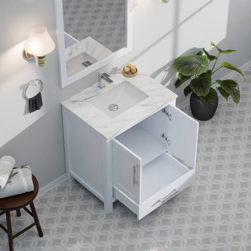 Vanity with 28" Mirror, Fully Assembled, Spacious Drawer & Cabinet Storage for Bathroom Organization