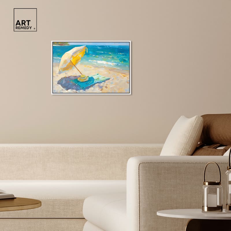 Art Remedy Morning Beach View Framed Colorful Coastal 1 Piece Canvas Wall Art