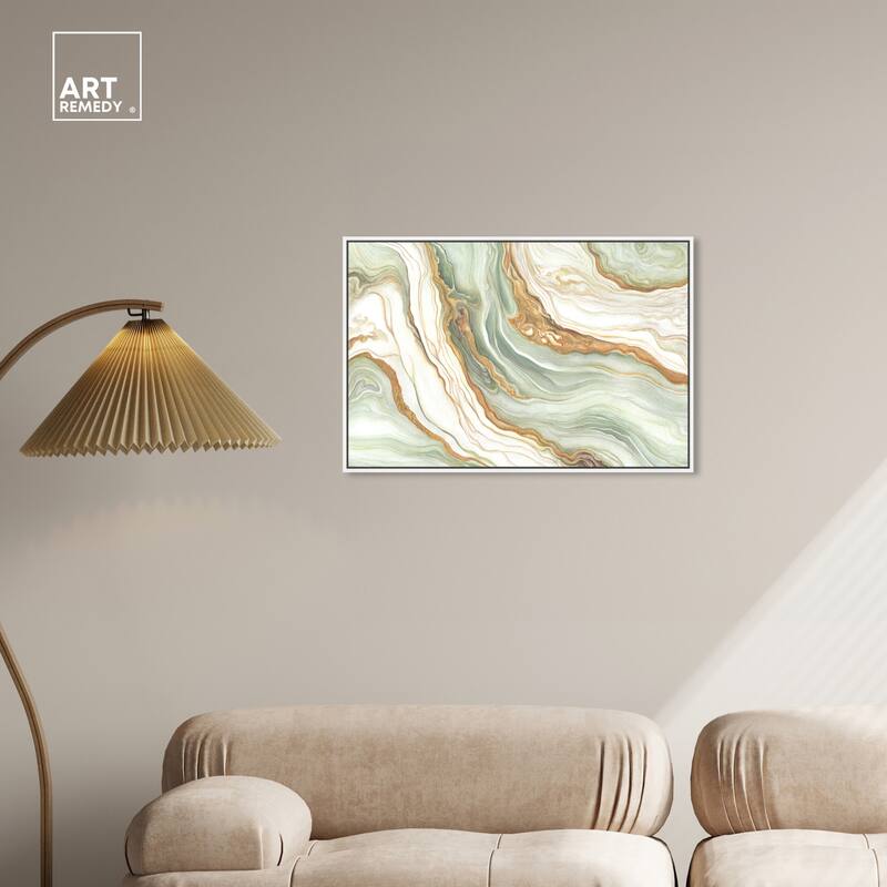 Art Remedy Green And Gold Framed Mineral, Agate & Geode 1 Piece Canvas Wall Art
