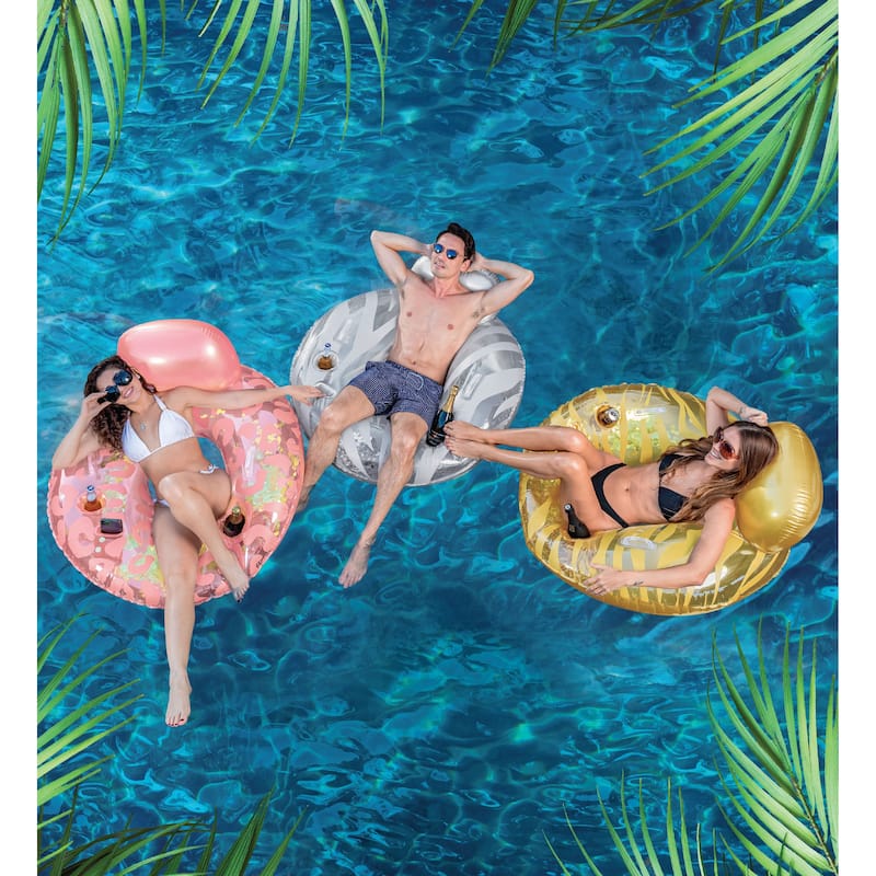 POZA Inflatable Luxury Tube with Back Rest with Sparkle Confetti - 42 inches