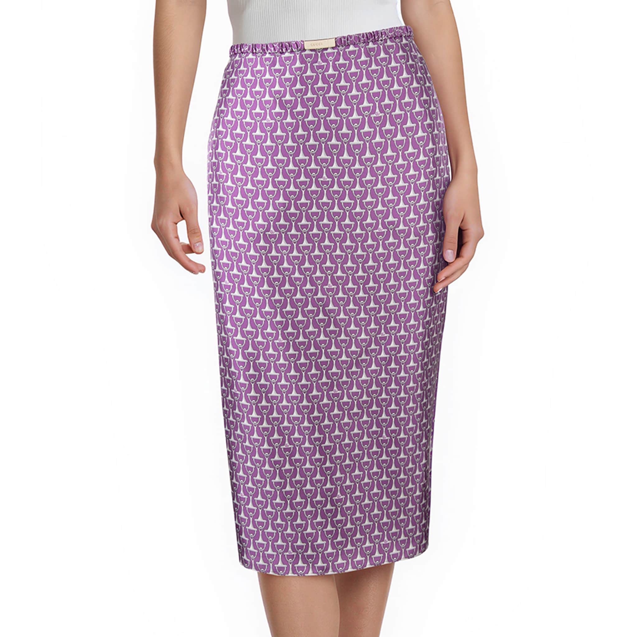 Gucci Horsebit Printed Silk Twill Skirt