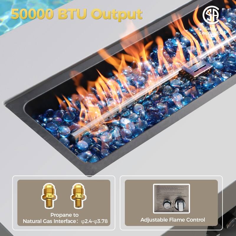 FINCATI Propane Fire Pit Coffee Table, Rectangle Natural Gas Outdoor Fire Pit Modern Gas Firepit, 42'' Fire Pit Table