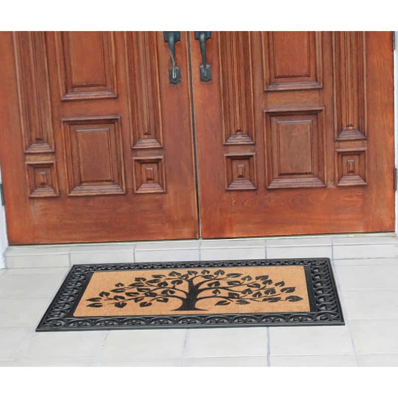 A1HC First Impression Hand Finished Rubber and Coir Classic Paisley Border Extra Large Double Doormat (30" x 48")
