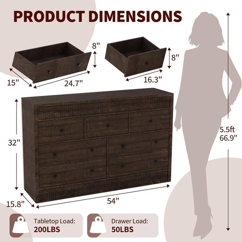 7 Drawer Dresser Storage Organizer for Living Room, Bedroom, Hallway