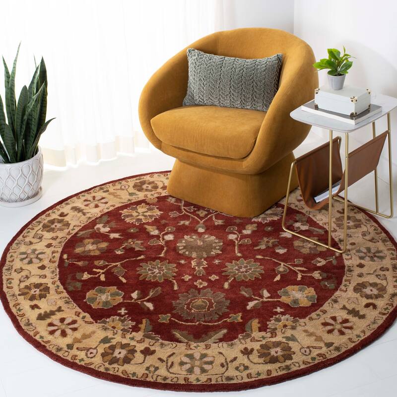 SAFAVIEH Handmade Heritage Layered Faux Bois Traditional Oriental Wool Rug - 6' Round - Red/Gold
