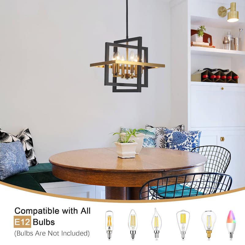 6 - Light Farmhouse Metal Cage Chandelier Rectangle Hanging Light