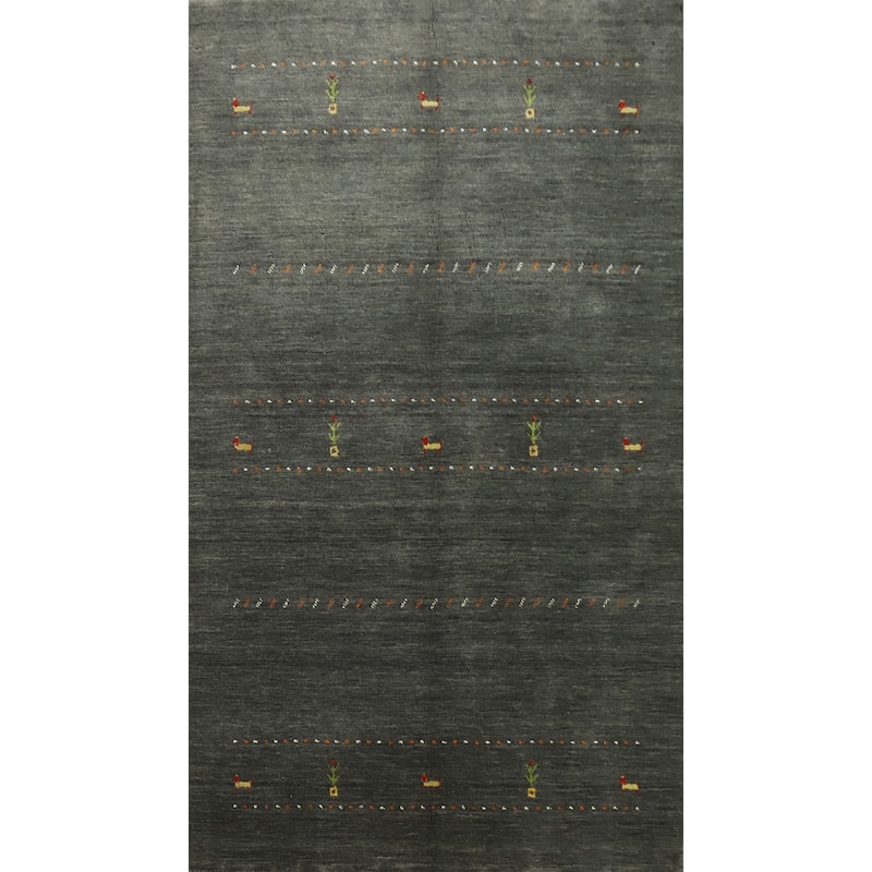 Hand Knotted Oriental 100% Wool Carpet Tribal Animal Pictorial Greys & Charcoal Gabbeh Area Rug - 5' 9'' X 3' 8''