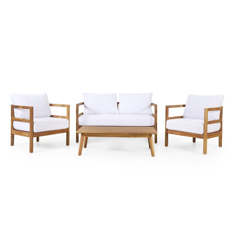 Ellendale Outdoor Acacia Wood Outdoor 4 Seater Chat Set with Cushion by Christopher Knight Home