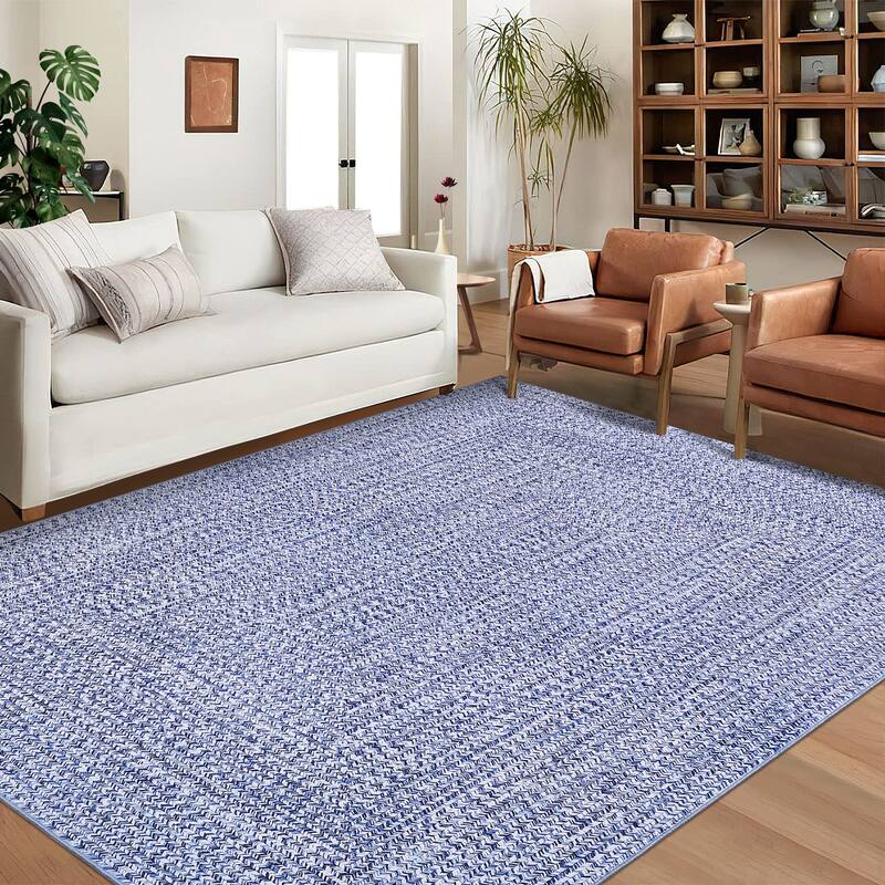 Modern Braided Print Rug Washable Area Rugs for Living Room Bedroom - 10'x13' - Light Blue